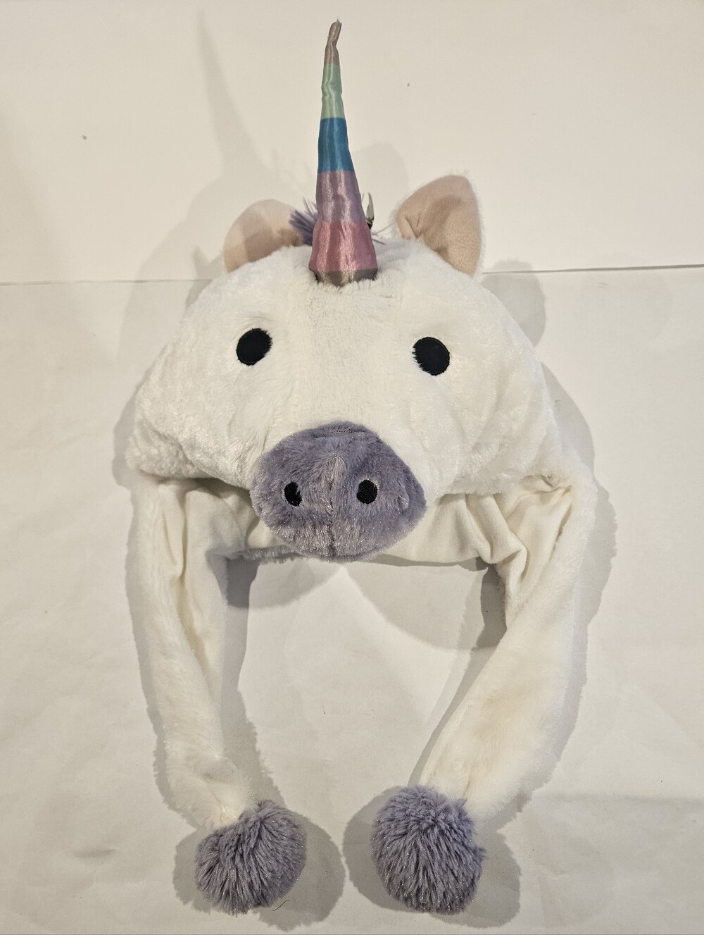 Plush White Unicorn Hat with Pastel Horn - Kids Toy